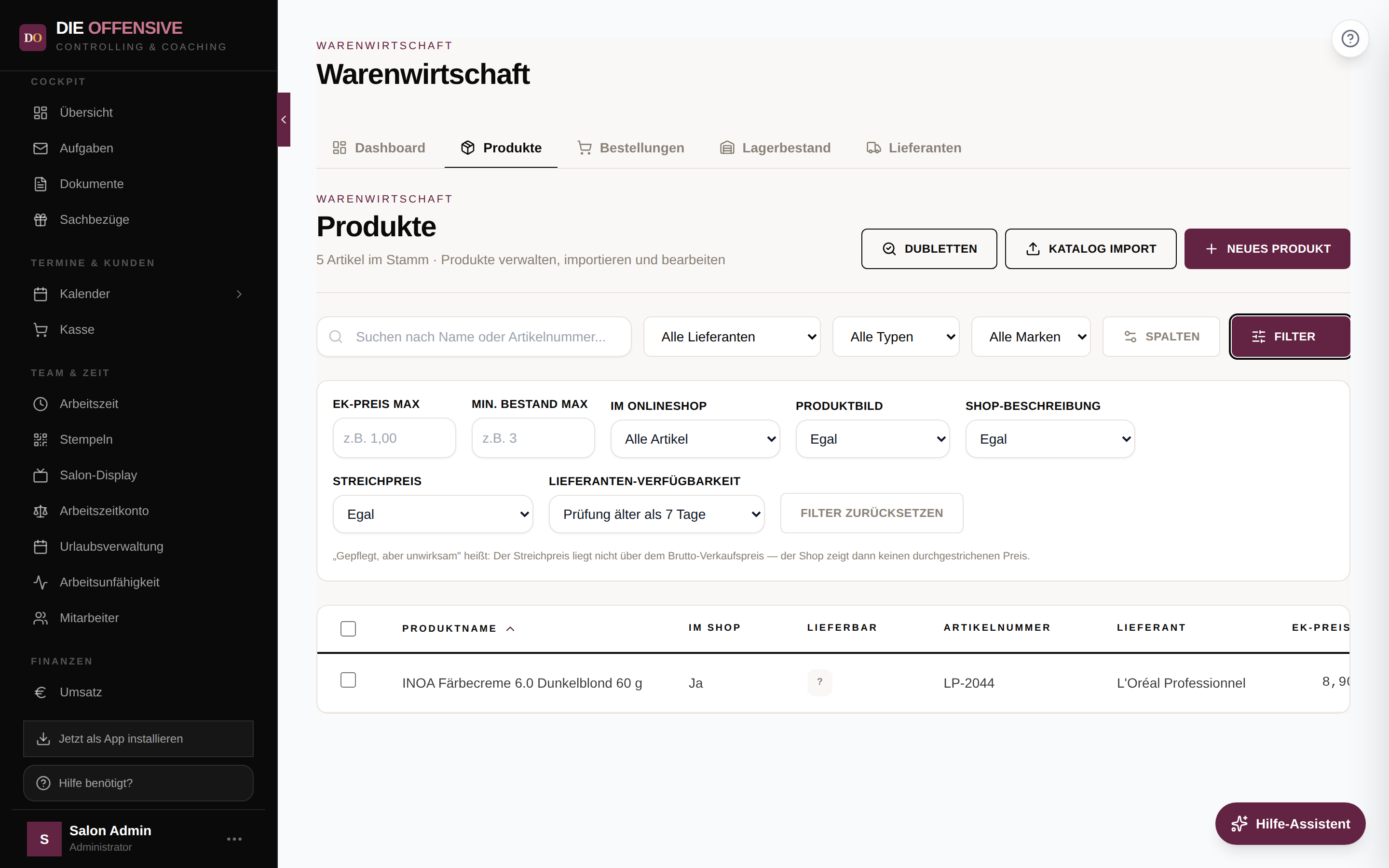Filter „Lieferanten-Verfügbarkeit